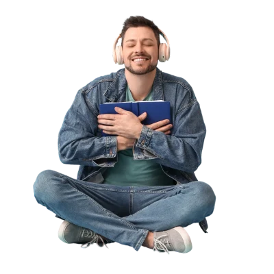 Hombre con Audiolibros de espiritualidad